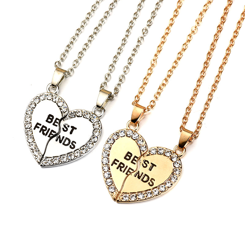 best friends forever letter pendant necklace charms matching heart 2 color jewelry necklace women clothing accessories wholesale
