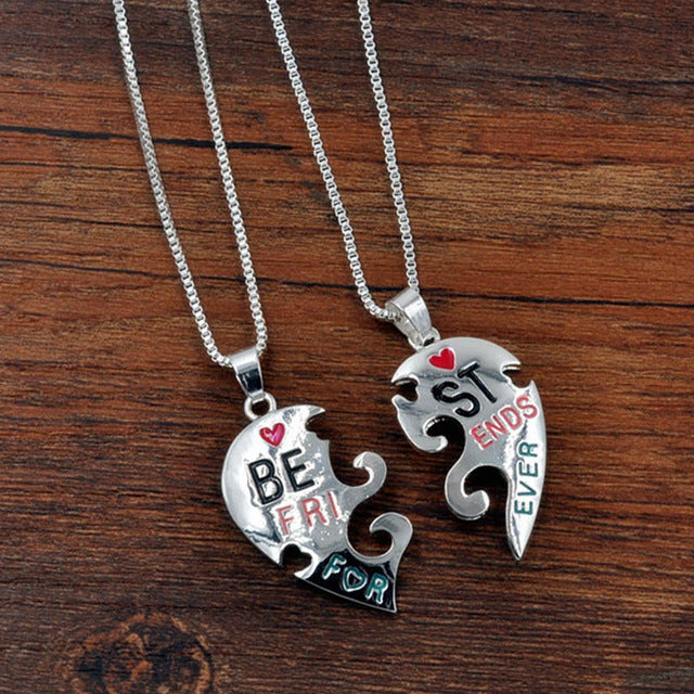 best friends forever letter pendant necklace charms matching heart 2 color jewelry necklace women clothing accessories wholesale