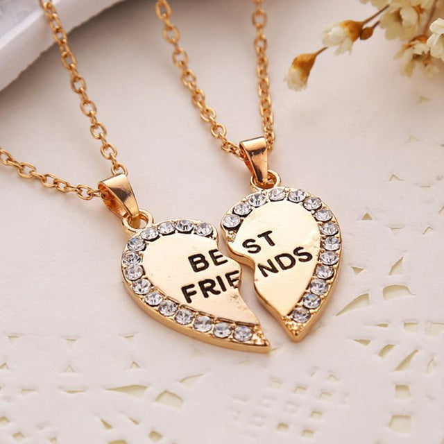 best friends forever letter pendant necklace charms matching heart 2 color jewelry necklace women clothing accessories wholesale