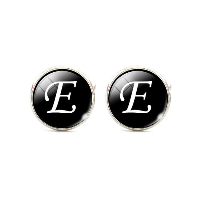 Fashion A-M Letters Glass Alloy Cufflinks Shirt Cuff Links For Men's Jewelry Wedding Anniversary Gift Chic Clothing Accessories