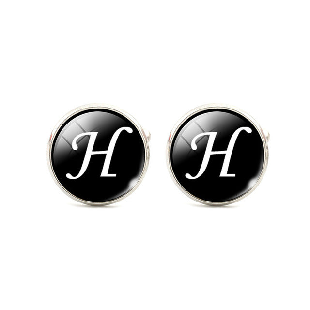 Fashion A-M Letters Glass Alloy Cufflinks Shirt Cuff Links For Men's Jewelry Wedding Anniversary Gift Chic Clothing Accessories