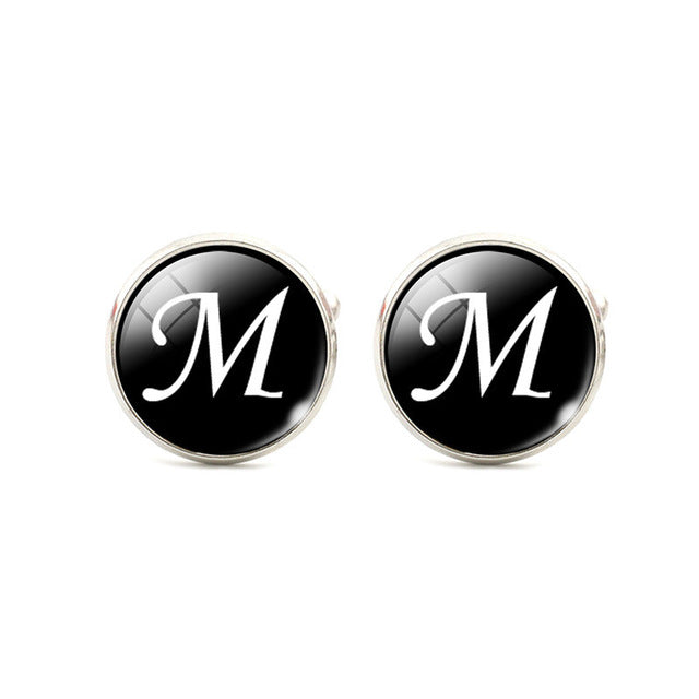Fashion A-M Letters Glass Alloy Cufflinks Shirt Cuff Links For Men's Jewelry Wedding Anniversary Gift Chic Clothing Accessories