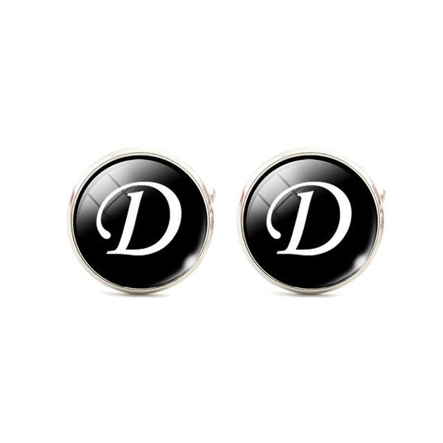Fashion A-M Letters Glass Alloy Cufflinks Shirt Cuff Links For Men's Jewelry Wedding Anniversary Gift Chic Clothing Accessories