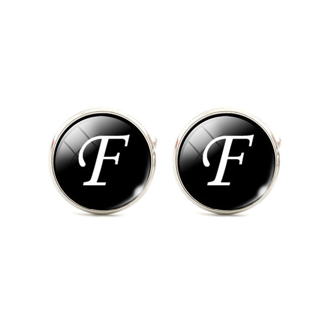 Fashion A-M Letters Glass Alloy Cufflinks Shirt Cuff Links For Men's Jewelry Wedding Anniversary Gift Chic Clothing Accessories