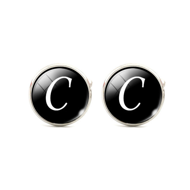 Fashion A-M Letters Glass Alloy Cufflinks Shirt Cuff Links For Men's Jewelry Wedding Anniversary Gift Chic Clothing Accessories