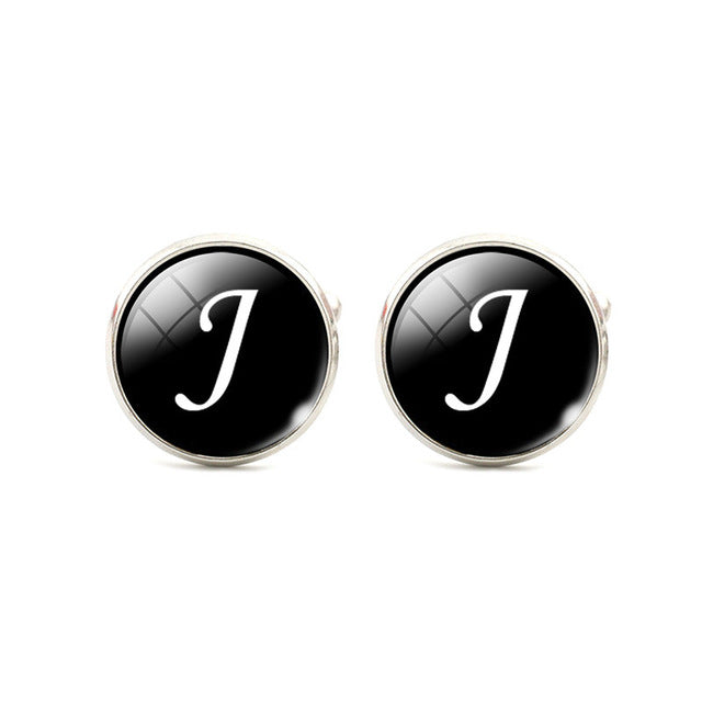 Fashion A-M Letters Glass Alloy Cufflinks Shirt Cuff Links For Men's Jewelry Wedding Anniversary Gift Chic Clothing Accessories