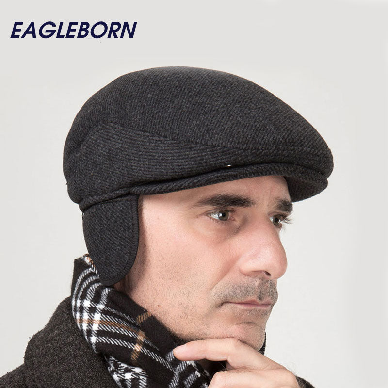 2017 Brand New Winter Beret Hat Thicken Cap Ear Cap snapback Woolen Solid Stripe Foldable Hats casquette Gorras Planas Flat Caps