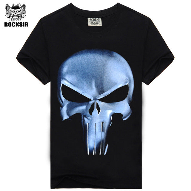 Rocksir punisher t shirts for men t shirt Cotton fashion brand t shirt men Casual Short Sleeves the punisher T-shirt Men