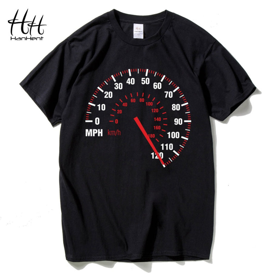 HanHent Speedometer Fashion T Shirt Men Cotton Summer Car Speed T-shirt Black Creative Design Tops Tees Fitness Clothing Brand