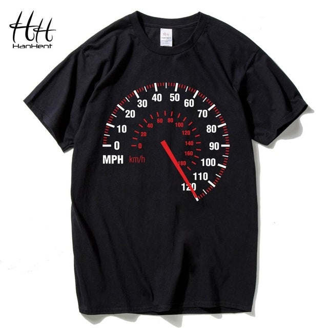 HanHent Speedometer Fashion T Shirt Men Cotton Summer Car Speed T-shirt Black Creative Design Tops Tees Fitness Clothing Brand