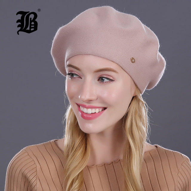 [FLB] Lady Berets Hat For Winter Knitted Cotton Hats With Lining 2017 New Top Quality Beret Cap Hat For Women Beret