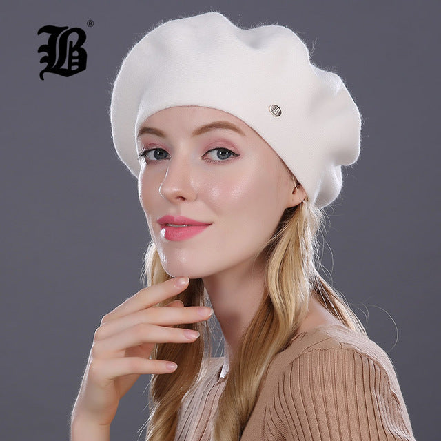 [FLB] Lady Berets Hat For Winter Knitted Cotton Hats With Lining 2017 New Top Quality Beret Cap Hat For Women Beret