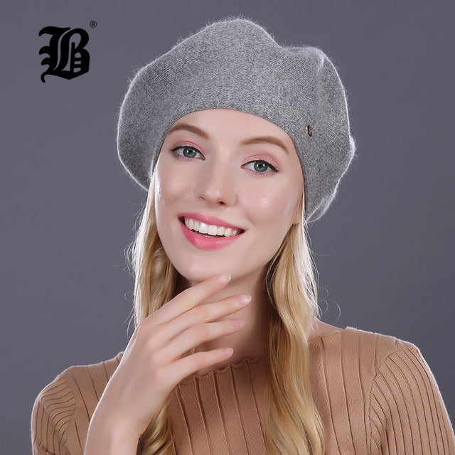 [FLB] Lady Berets Hat For Winter Knitted Cotton Hats With Lining 2017 New Top Quality Beret Cap Hat For Women Beret