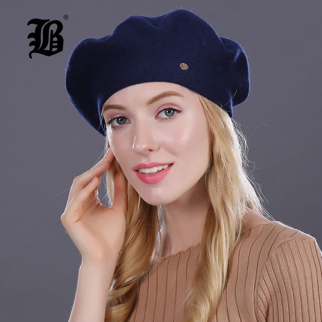 [FLB] Lady Berets Hat For Winter Knitted Cotton Hats With Lining 2017 New Top Quality Beret Cap Hat For Women Beret