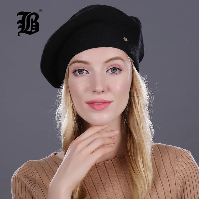 [FLB] Lady Berets Hat For Winter Knitted Cotton Hats With Lining 2017 New Top Quality Beret Cap Hat For Women Beret