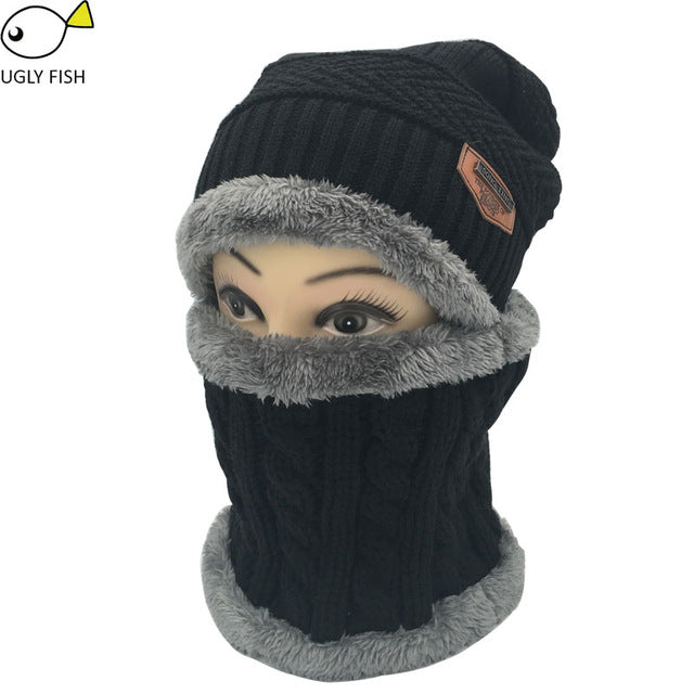 Neck warmer winter hat knit cap scarf cap Winter Hats For men knitted hat men Beanie Knit Hat Skullies Beanies