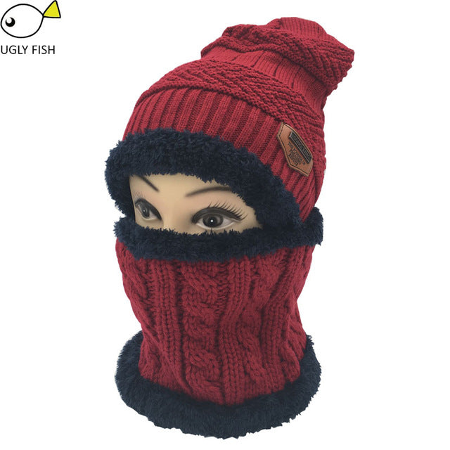 Neck warmer winter hat knit cap scarf cap Winter Hats For men knitted hat men Beanie Knit Hat Skullies Beanies