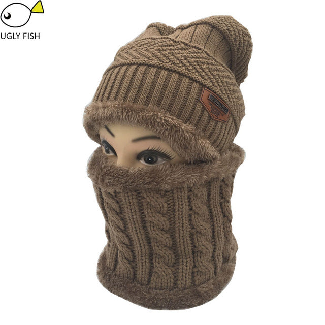 Neck warmer winter hat knit cap scarf cap Winter Hats For men knitted hat men Beanie Knit Hat Skullies Beanies