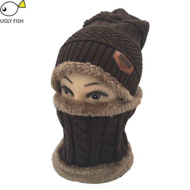 Neck warmer winter hat knit cap scarf cap Winter Hats For men knitted hat men Beanie Knit Hat Skullies Beanies