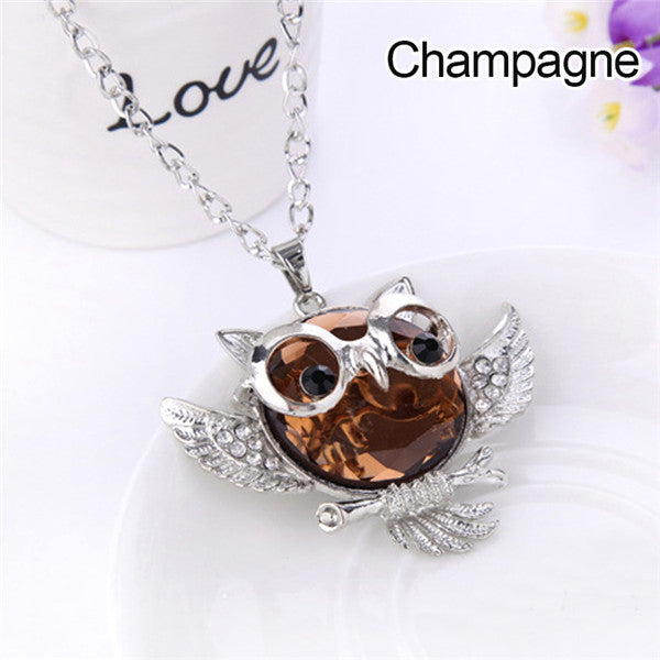 LNRRABC Women Sweater Chain Necklace Owl Design Rhinestones Crystal Pendant Necklaces Jewelry Clothing Accessories Drop Shipping