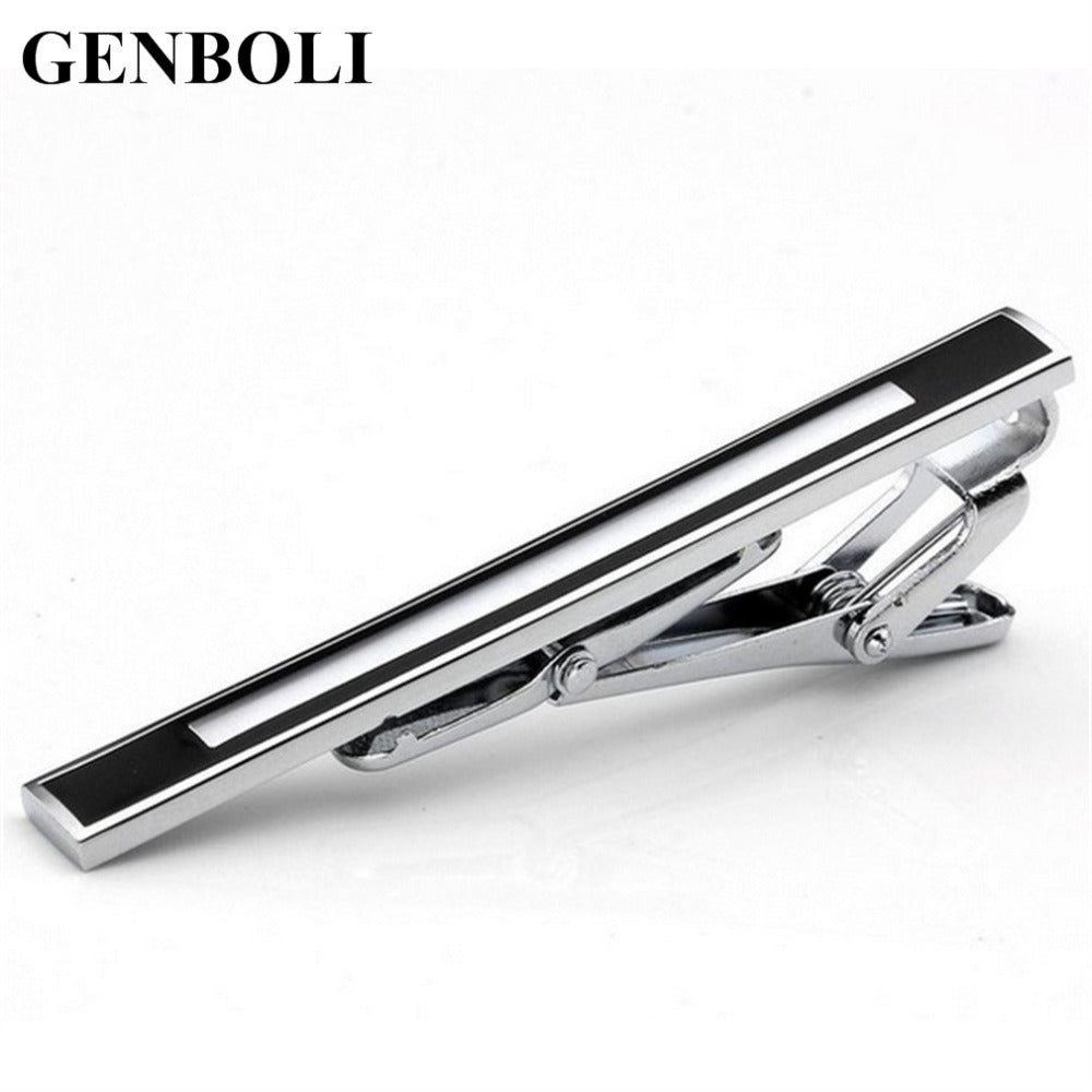 Fashion Gentleman Slim Collar Black-Ended Stainless Steel Tie Clip Black and Silver Men Clothing Accessories top quality