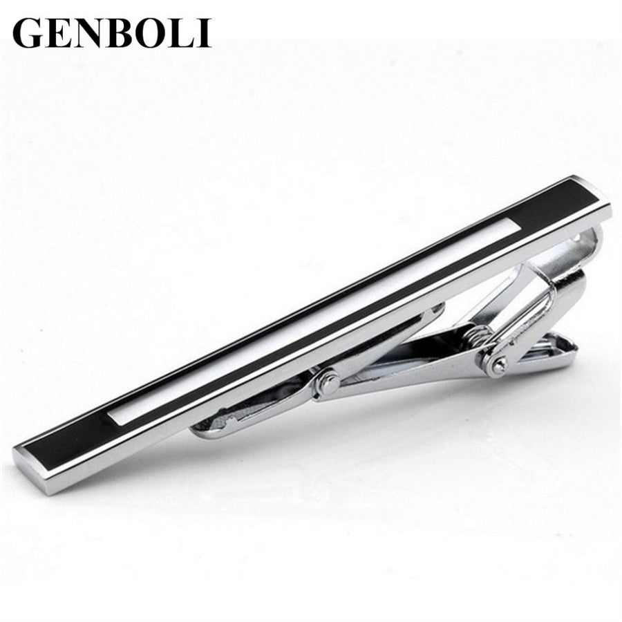 Fashion Gentleman Slim Collar Black-Ended Stainless Steel Tie Clip Black and Silver Men Clothing Accessories top quality