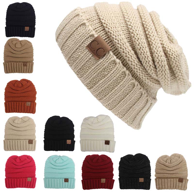 Women Winter Knitted Wool Cap CC Beanies Unisex Casual Hats & Caps Men Solid Color Hip-Hop Skullies Beanie Warm Hat
