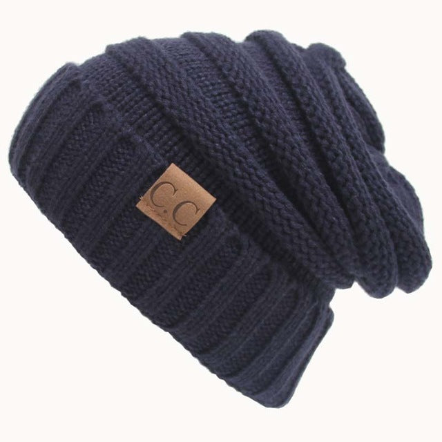 Women Winter Knitted Wool Cap CC Beanies Unisex Casual Hats & Caps Men Solid Color Hip-Hop Skullies Beanie Warm Hat