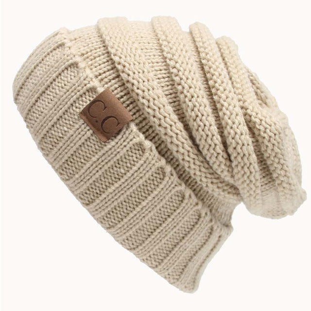 Women Winter Knitted Wool Cap CC Beanies Unisex Casual Hats & Caps Men Solid Color Hip-Hop Skullies Beanie Warm Hat